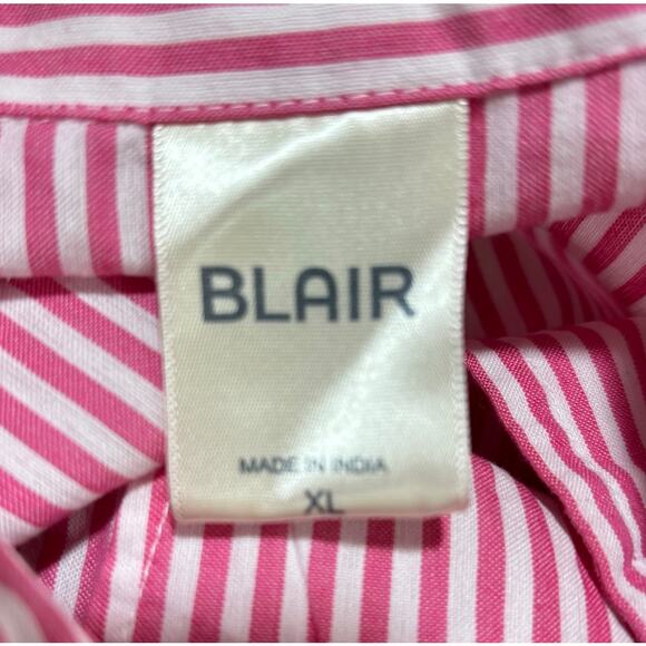 Pink & white striped casual top blouse shirt floral roses embroidery Blair XL - Picture 4 of 9